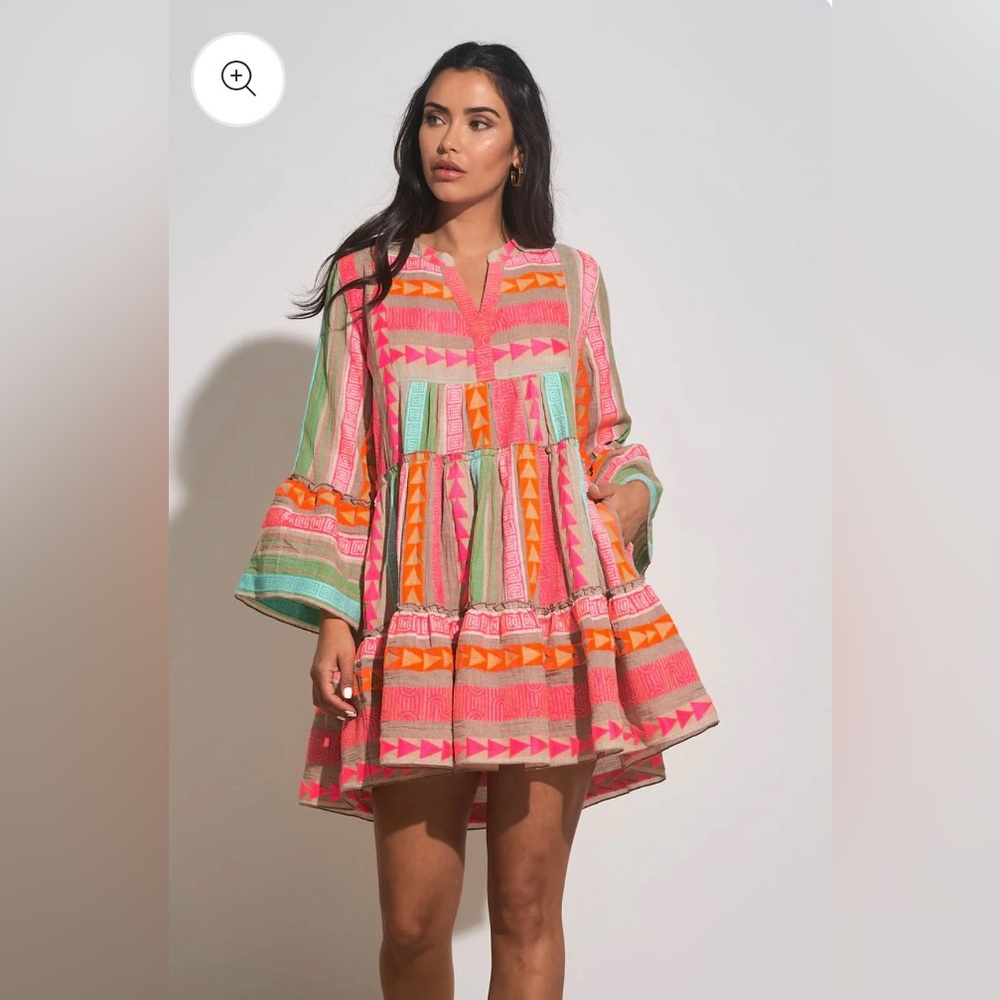 Elan bell sleeve multi-colored dress